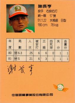 1992 CPBL All-Star Players #R17 Chang-Heng Hsieh Back