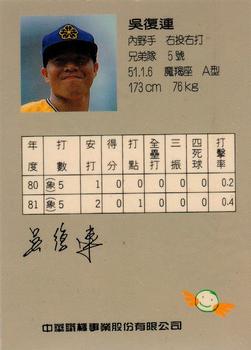 1992 CPBL All-Star Players #W03 Fu-Lien Wu Back