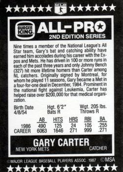 1987 Burger King All-Pro #2 Gary Carter Back