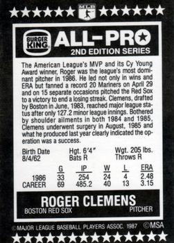 1987 Burger King All-Pro #4 Roger Clemens Back