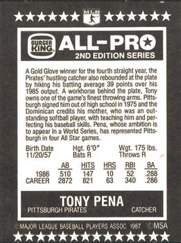 1987 Burger King All-Pro #15 Tony Pena Back
