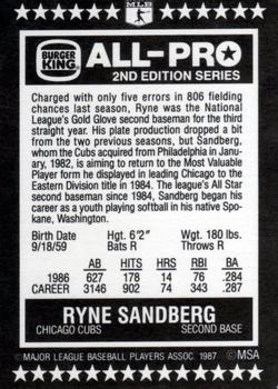 1987 Burger King All-Pro #17 Ryne Sandberg Back