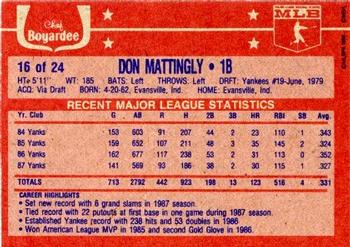 1988 Chef Boyardee #16 Don Mattingly Back
