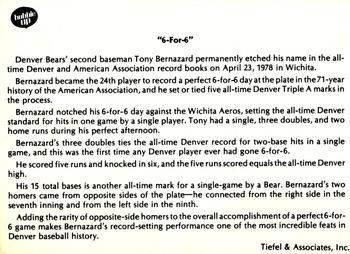 1978 Tiefel & Associates Denver Bears #NNO Tony Bernazard Back