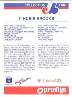 1986 Provigo Montreal Expos #1 Hubie Brooks Back