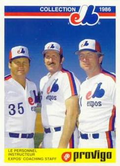 1986 Provigo Montreal Expos #28 Montreal Expos Coaches - Rick Renick / Ron Hansen / Ken Macha Front