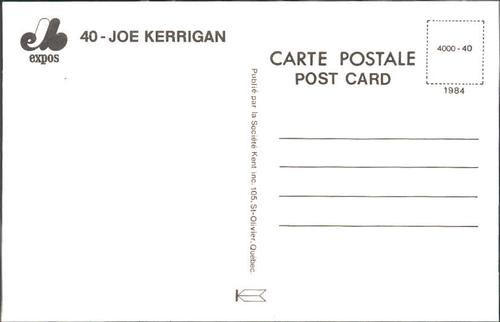 1984 Montreal Expos Postcards #NNO Joe Kerrigan Back