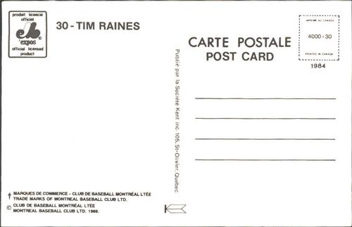 1984 Montreal Expos Postcards #NNO Tim Raines Back