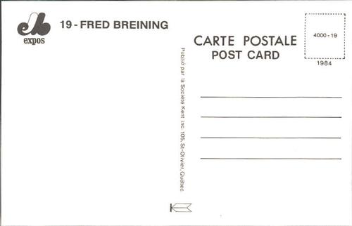 1984 Montreal Expos Postcards #NNO Fred Breining Back