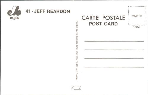 1984 Montreal Expos Postcards #NNO Jeff Reardon Back