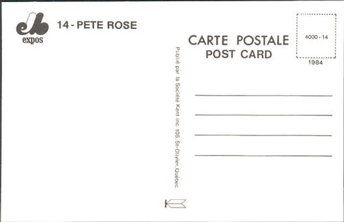 1984 Montreal Expos Postcards #NNO Pete Rose Back