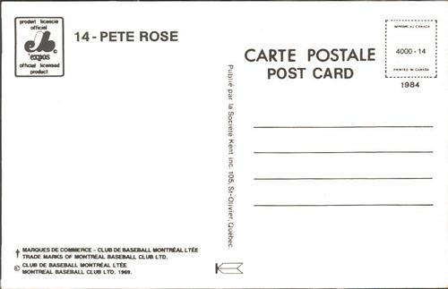 1984 Montreal Expos Postcards #NNO Pete Rose Back