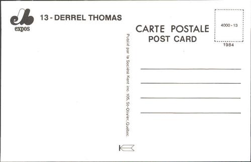 1984 Montreal Expos Postcards #NNO Derrel Thomas Back