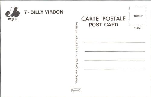 1984 Montreal Expos Postcards #NNO Billy Virdon Back