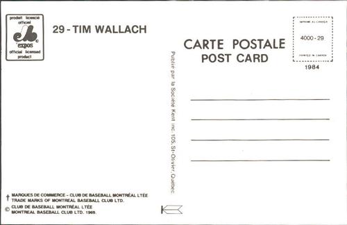 1984 Montreal Expos Postcards #NNO Tim Wallach Back
