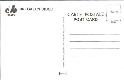 1984 Montreal Expos Postcards #NNO Galen Cisco Back