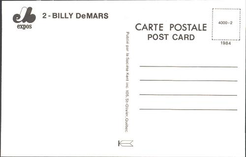 1984 Montreal Expos Postcards #NNO Billy DeMars Back