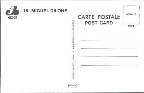 1984 Montreal Expos Postcards #NNO Miguel Dilone Back