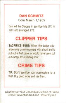 1982 Columbus Clippers Police #NNO Dan Schmitz Back