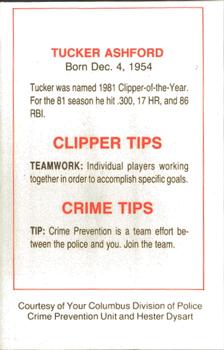1982 Columbus Clippers Police #NNO Tucker Ashford Back