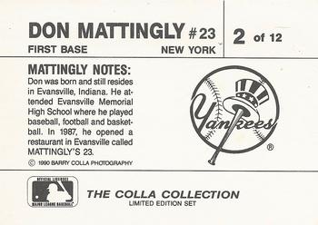 1990 The Colla Collection Limited Edition Don Mattingly #2 Don Mattingly Back