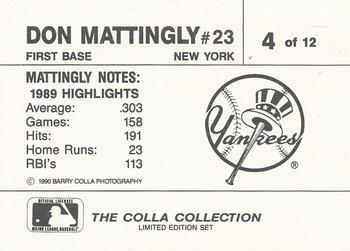 1990 The Colla Collection Limited Edition Don Mattingly #4 Don Mattingly Back