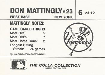 1990 The Colla Collection Limited Edition Don Mattingly #6 Don Mattingly Back
