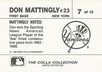 1990 The Colla Collection Limited Edition Don Mattingly #7 Don Mattingly Back