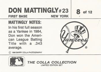 1990 The Colla Collection Limited Edition Don Mattingly #8 Don Mattingly Back