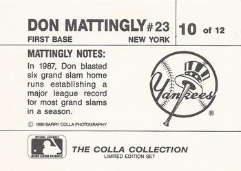 1990 The Colla Collection Limited Edition Don Mattingly #10 Don Mattingly Back