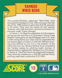 1991 Score - Magic Motion: World Series Trivia #12 Yankee Whiz Kids Back