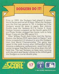 1991 Score - Magic Motion: World Series Trivia #17 Dodgers Do It! Back