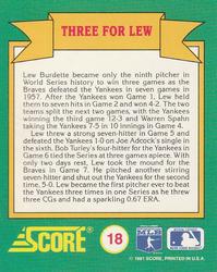 1991 Score - Magic Motion: World Series Trivia #18 Three for Lew Back