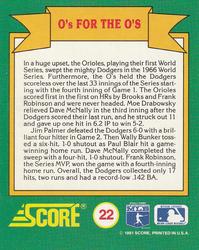 1991 Score - Magic Motion: World Series Trivia #22 0's for the O's Back