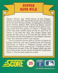 1991 Score - Magic Motion: World Series Trivia #25 Pepper Runs Wild Back