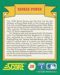 1991 Score - Magic Motion: World Series Trivia #28 Yankee Power Back