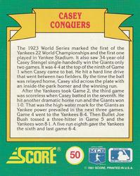 1991 Score - Magic Motion: World Series Trivia #50 Casey Conquers Back