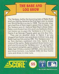 1991 Score - Magic Motion: World Series Trivia #55 The Babe and Lou Show Back