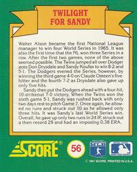 1991 Score - Magic Motion: World Series Trivia #56 Twilight for Sandy Back