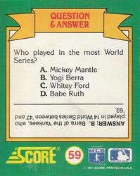 1991 Score - Magic Motion: World Series Trivia #59 Q&A Card 3 Back