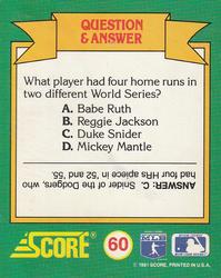 1991 Score - Magic Motion: World Series Trivia #60 Q&A Card 4 Back