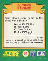 1991 Score - Magic Motion: World Series Trivia #61 Q&A Card 5 Back