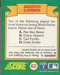 1991 Score - Magic Motion: World Series Trivia #62 Q&A Card 6 Back