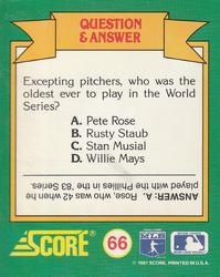 1991 Score - Magic Motion: World Series Trivia #66 Q&A Card 10 Back
