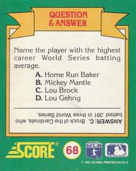 1991 Score - Magic Motion: World Series Trivia #68 Q&A Card 12 Back