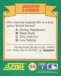 1991 Score - Magic Motion: World Series Trivia #69 Q&A Card 13 Back