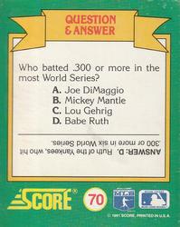 1991 Score - Magic Motion: World Series Trivia #70 Q&A Card 14 Back