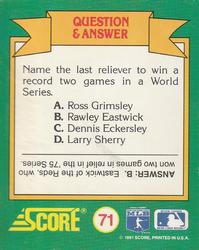 1991 Score - Magic Motion: World Series Trivia #71 Q&A Card 15 Back