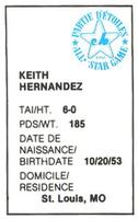 1982 All-Star Game Program Inserts #NNO Keith Hernandez Back