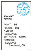 1982 All-Star Game Program Inserts #NNO Johnny Bench Back
